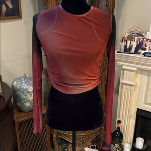 Zara Red and Black Gradient Long Sleeve Top